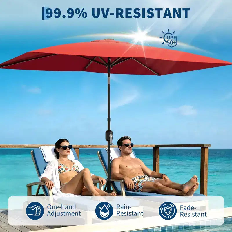 6.5x10 ft Rectangular Patio Umbrellas Rectangle Outdoor Umbrella with Push Button Tilt and Crank, Market Table Umbrella 6 Sturdy Ribs UV Protection