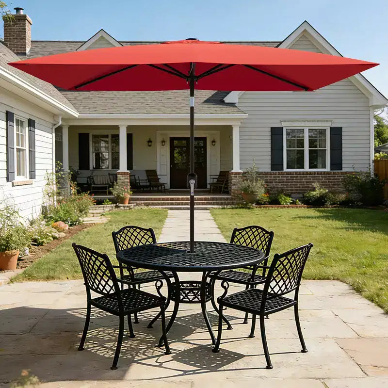 6.5x10 ft Rectangular Patio Umbrellas Rectangle Outdoor Umbrella with Push Button Tilt and Crank, Market Table Umbrella 6 Sturdy Ribs UV Protection