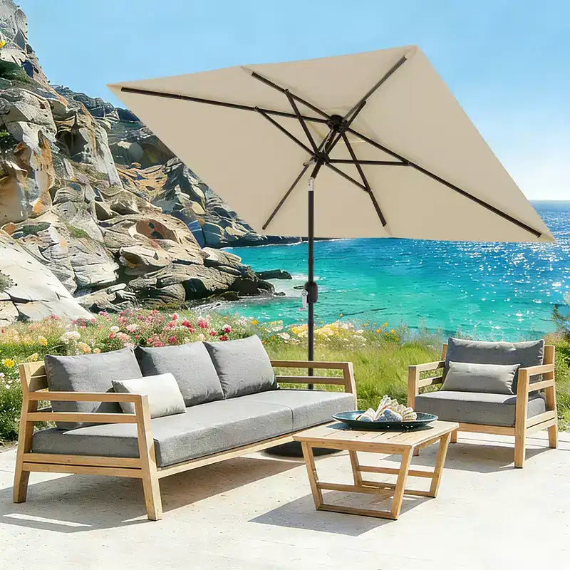 6.5x10 ft Rectangular Patio Umbrellas Rectangle Outdoor Umbrella with Push Button Tilt and Crank, Market Table Umbrella 6 Sturdy Ribs UV Protection