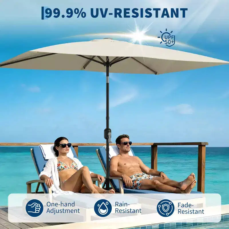 6.5x10 ft Rectangular Patio Umbrellas Rectangle Outdoor Umbrella with Push Button Tilt and Crank, Market Table Umbrella 6 Sturdy Ribs UV Protection