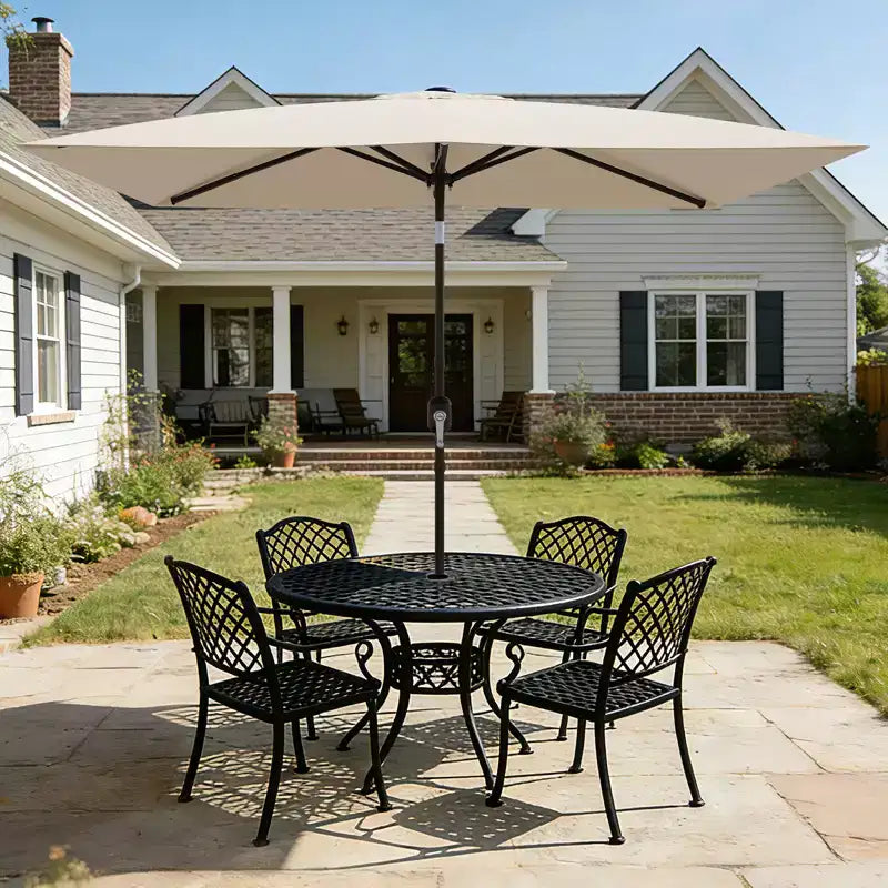 6.5x10 ft Rectangular Patio Umbrellas Rectangle Outdoor Umbrella with Push Button Tilt and Crank, Market Table Umbrella 6 Sturdy Ribs UV Protection
