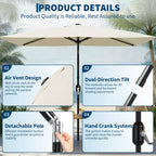 6.5x10 ft Rectangular Patio Umbrellas Rectangle Outdoor Umbrella with Push Button Tilt and Crank, Market Table Umbrella 6 Sturdy Ribs UV Protection