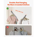 VEVOR Clothes Rack, Rolling Clothing Garment Rack with 2 Hanging Rods and Storage Basket, 330 lbs Load Capacity, Silver