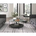 GDFStudio Carson Modern 2-Piece Metal Round Coffee Table and End Table Set with Glass Top