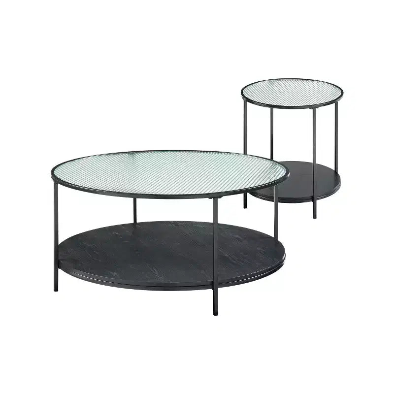 GDFStudio Carson Modern 2-Piece Metal Round Coffee Table and End Table Set with Glass Top