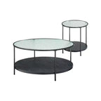 GDFStudio Carson Modern 2-Piece Metal Round Coffee Table and End Table Set with Glass Top