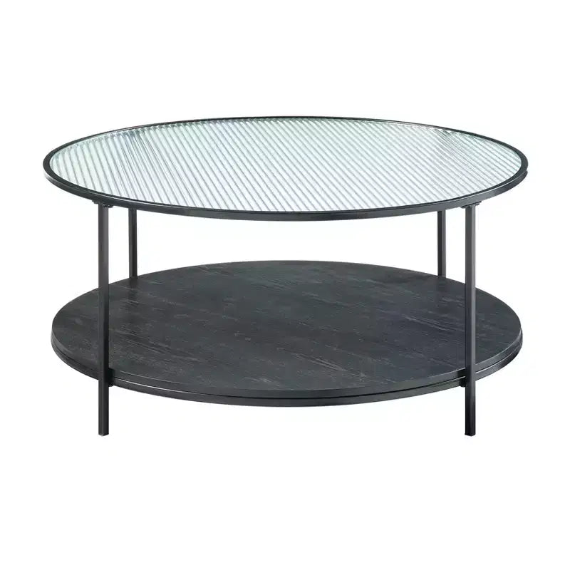 GDFStudio Carson Modern 2-Piece Metal Round Coffee Table and End Table Set with Glass Top