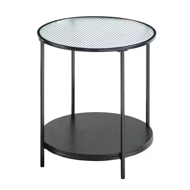 GDFStudio Carson Modern 2-Piece Metal Round Coffee Table and End Table Set with Glass Top