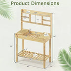 Costway Potting Bench Table with Flip-up Tabletop, Storage Shelves for Patio Porch Balcony Brown/Natural