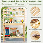 Costway Potting Bench Table with Flip-up Tabletop, Storage Shelves for Patio Porch Balcony Brown/Natural