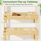 Costway Potting Bench Table with Flip-up Tabletop, Storage Shelves for Patio Porch Balcony Brown/Natural