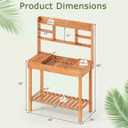 Costway Potting Bench Table with Flip-up Tabletop, Storage Shelves for Patio Porch Balcony Brown/Natural