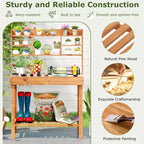 Costway Potting Bench Table with Flip-up Tabletop, Storage Shelves for Patio Porch Balcony Brown/Natural