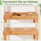 Costway Potting Bench Table with Flip-up Tabletop, Storage Shelves for Patio Porch Balcony Brown/Natural