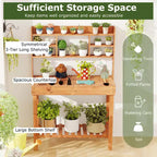 Costway Potting Bench Table with Flip-up Tabletop, Storage Shelves for Patio Porch Balcony Brown/Natural