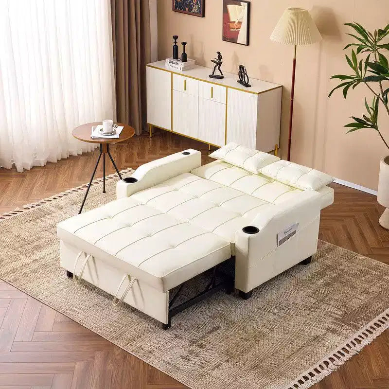 Upholstered Cat's Claw Leather Convertible Reclining Sleeper Sofa Bed With Cushions For Small Spaces
