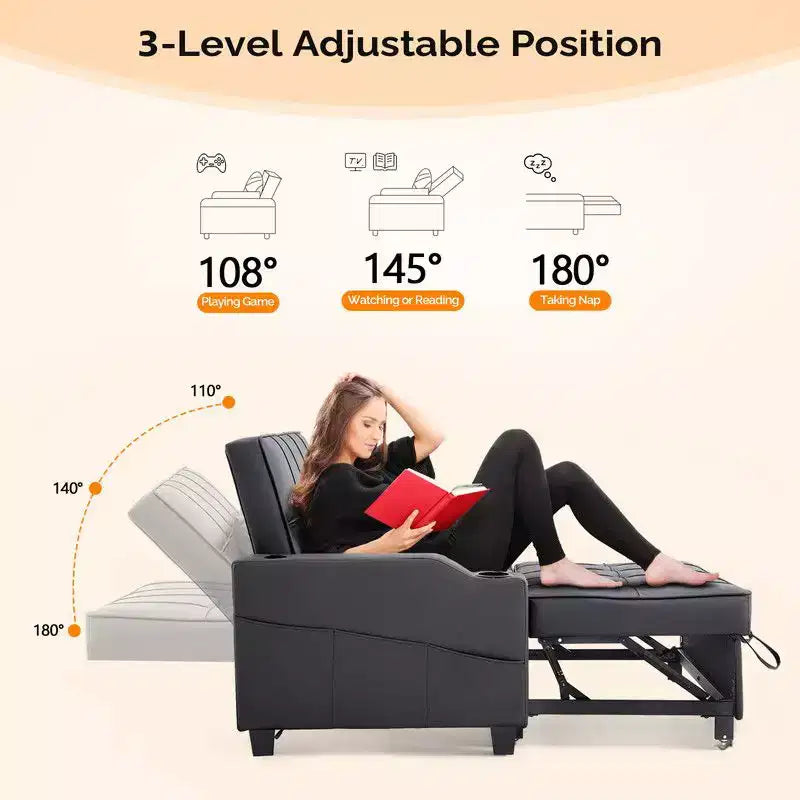 Upholstered Cat's Claw Leather Convertible Reclining Sleeper Sofa Bed With Cushions For Small Spaces