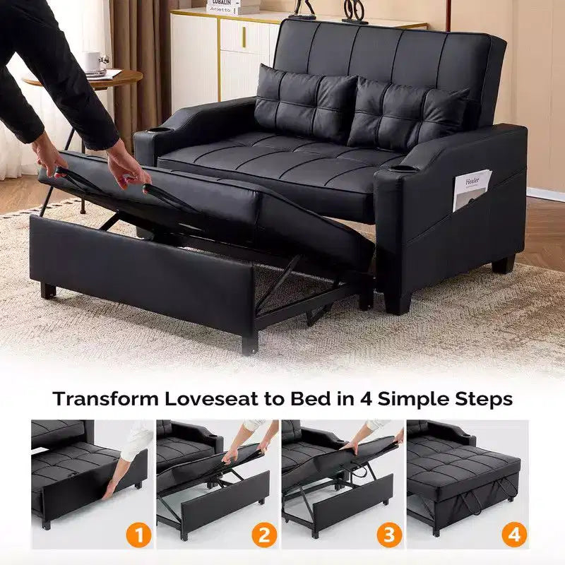 Upholstered Cat's Claw Leather Convertible Reclining Sleeper Sofa Bed With Cushions For Small Spaces