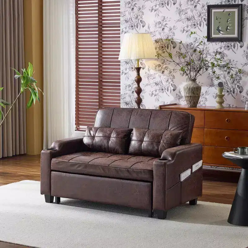 Upholstered Cat's Claw Leather Convertible Reclining Sleeper Sofa Bed With Cushions For Small Spaces