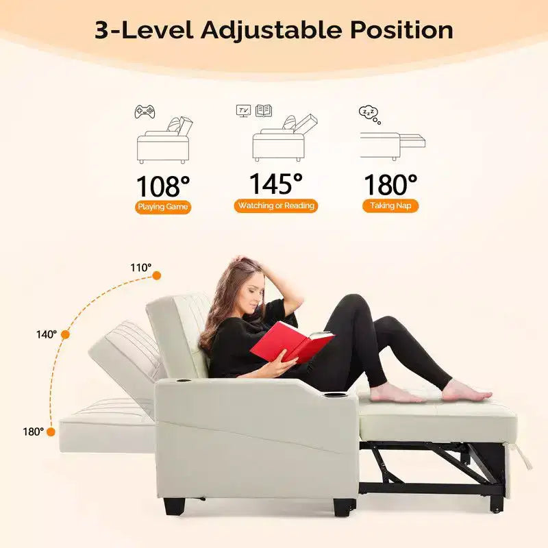 Upholstered Cat's Claw Leather Convertible Reclining Sleeper Sofa Bed With Cushions For Small Spaces