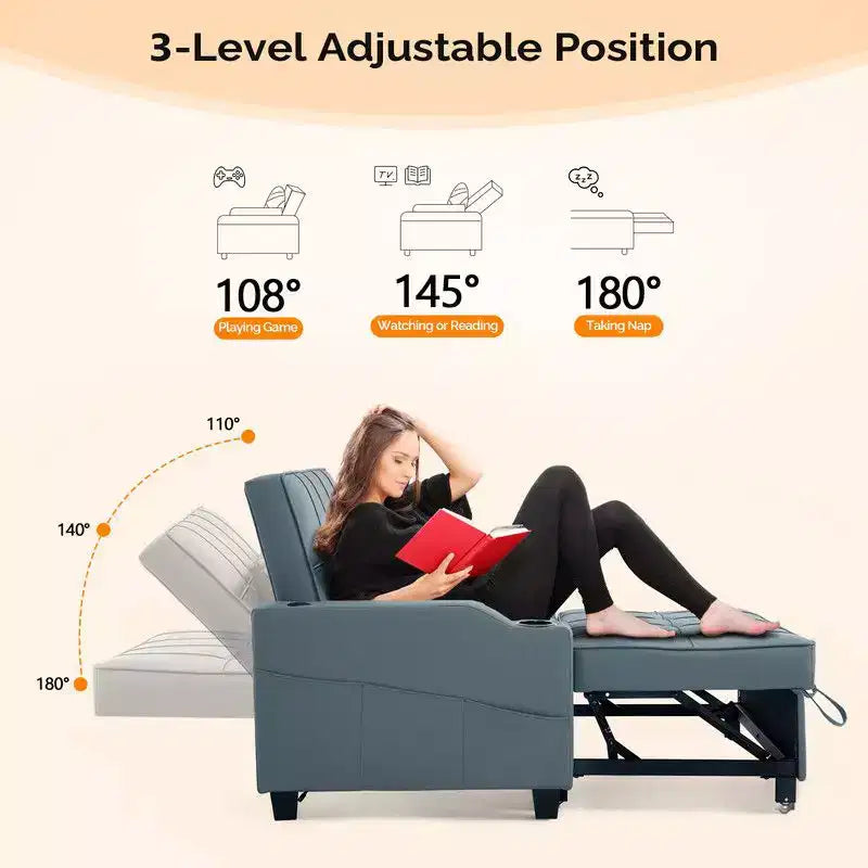 Upholstered Cat's Claw Leather Convertible Reclining Sleeper Sofa Bed With Cushions For Small Spaces