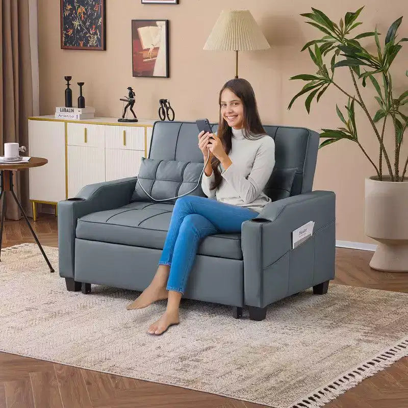Upholstered Cat's Claw Leather Convertible Reclining Sleeper Sofa Bed With Cushions For Small Spaces