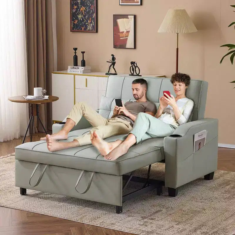 Upholstered Cat's Claw Leather Convertible Reclining Sleeper Sofa Bed With Cushions For Small Spaces