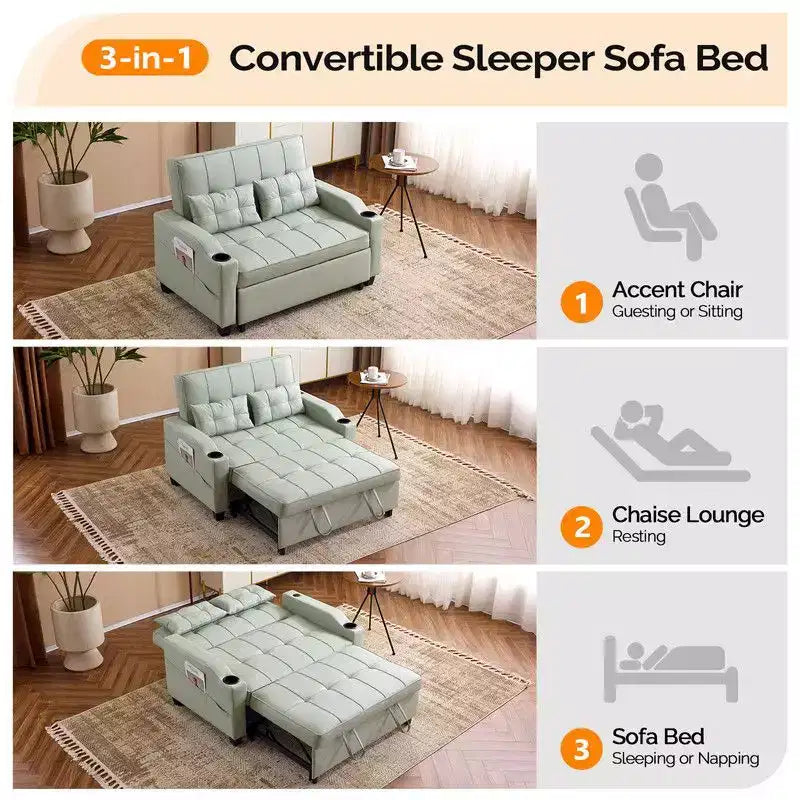 Upholstered Cat's Claw Leather Convertible Reclining Sleeper Sofa Bed With Cushions For Small Spaces