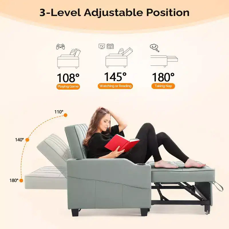 Upholstered Cat's Claw Leather Convertible Reclining Sleeper Sofa Bed With Cushions For Small Spaces