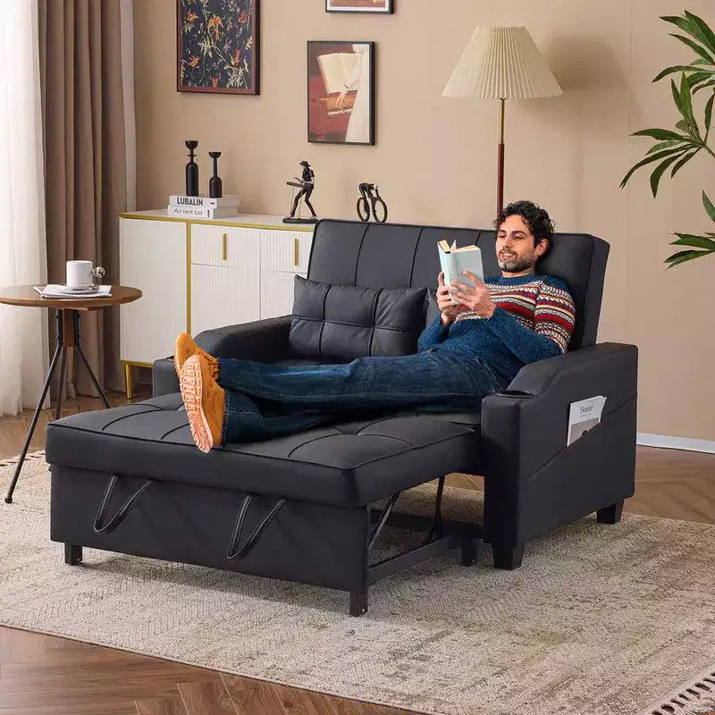 Upholstered Cat's Claw Leather Convertible Reclining Sleeper Sofa Bed With Cushions For Small Spaces