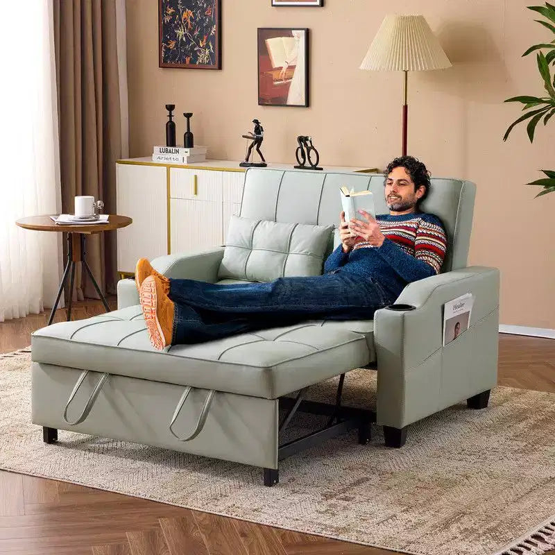Upholstered Cat's Claw Leather Convertible Reclining Sleeper Sofa Bed With Cushions For Small Spaces