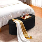 VEVOR Oval Storage Ottoman Bench, Foldable Teddy Fleece End of Bed Bench,Folding Upholstered Bed Ottoman Chest with Large Storage Space,660 lbs, Black