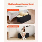 VEVOR Oval Storage Ottoman Bench, Foldable Teddy Fleece End of Bed Bench,Folding Upholstered Bed Ottoman Chest with Large Storage Space,660 lbs, Black
