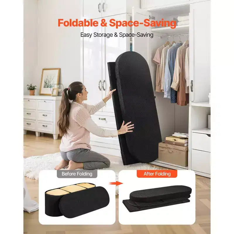 VEVOR Oval Storage Ottoman Bench, Foldable Teddy Fleece End of Bed Bench,Folding Upholstered Bed Ottoman Chest with Large Storage Space,660 lbs, Black