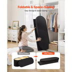 VEVOR Oval Storage Ottoman Bench, Foldable Teddy Fleece End of Bed Bench,Folding Upholstered Bed Ottoman Chest with Large Storage Space,660 lbs, Black