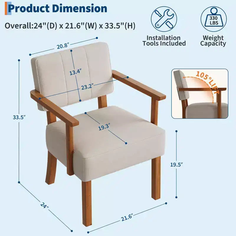 Modern Accent Chair with Wood Frame for Living Room, Bedroom and Dining Room