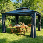 Clihome 12'x14' Hardtop Gazebo, Aluminum Frame, Double Roof, UV Protection, Curtains & Netting, Outdoor Patio Permanent Gazebo