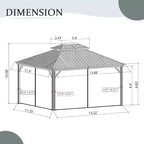 Clihome 12'x14' Hardtop Gazebo, Aluminum Frame, Double Roof, UV Protection, Curtains & Netting, Outdoor Patio Permanent Gazebo