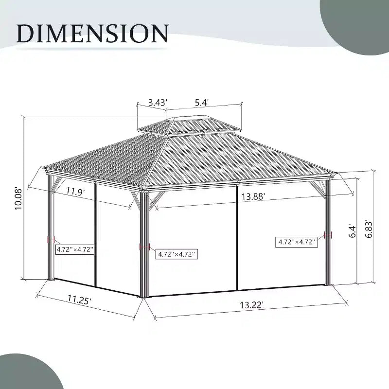 Clihome 12'x14' Hardtop Gazebo, Aluminum Frame, Double Roof, UV Protection, Curtains & Netting, Outdoor Patio Permanent Gazebo