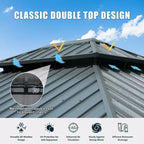Clihome 12'x14' Hardtop Gazebo, Aluminum Frame, Double Roof, UV Protection, Curtains & Netting, Outdoor Patio Permanent Gazebo
