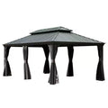 Clihome 12'x 20' Hardtop Gazebo Grey - Aluminum Frame Double Roof with Curtains & Netting