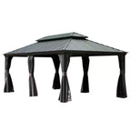 Clihome 12'x 20' Hardtop Gazebo Grey - Aluminum Frame Double Roof with Curtains & Netting