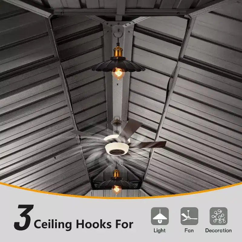 Clihome 12'x 20' Hardtop Gazebo Grey - Aluminum Frame Double Roof with Curtains & Netting