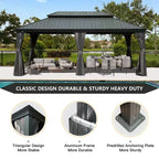 Clihome 12'x 20' Hardtop Gazebo Grey - Aluminum Frame Double Roof with Curtains & Netting