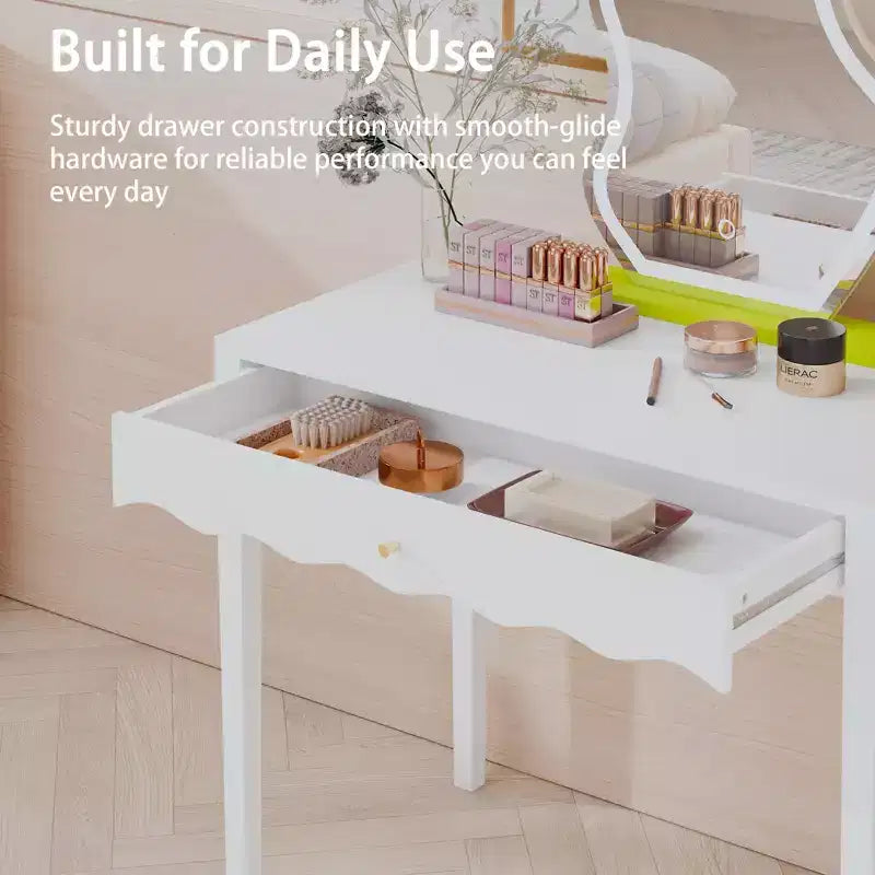White Makeup Vanity Desk Dressing Table with Drawer, Compact Office Writing Desk Storage Entryway Console Table (Only Table included) - ModernLuxe