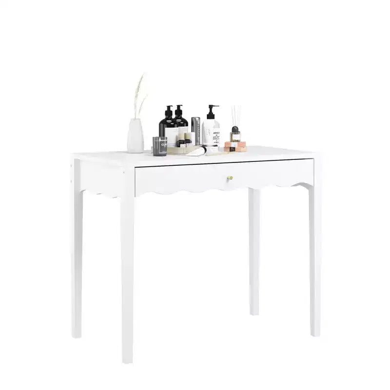 White Makeup Vanity Desk Dressing Table with Drawer, Compact Office Writing Desk Storage Entryway Console Table (Only Table included) - ModernLuxe