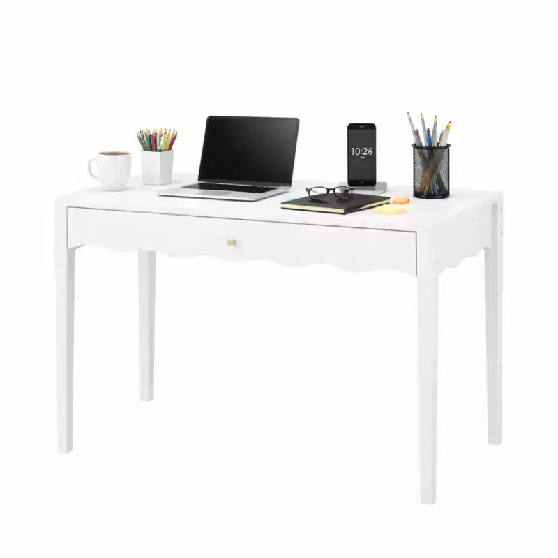 White Makeup Vanity Desk Dressing Table with Drawer, Compact Office Writing Desk Storage Entryway Console Table (Only Table included) - ModernLuxe