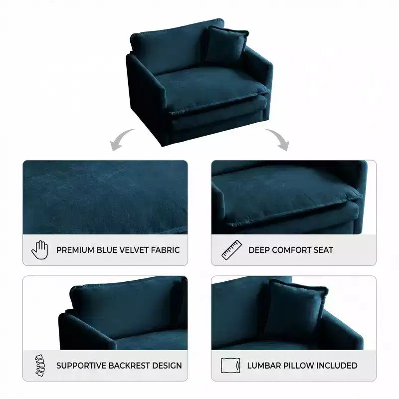 Homy Casa Oversized Deep Accent Chair with Toss Pillow, Blue