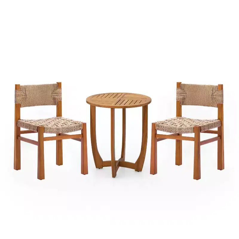 Christopher Knight Home Zorica 3 Piece Outdoor Rustic Woven Wicker Acacia Wood Dining Set