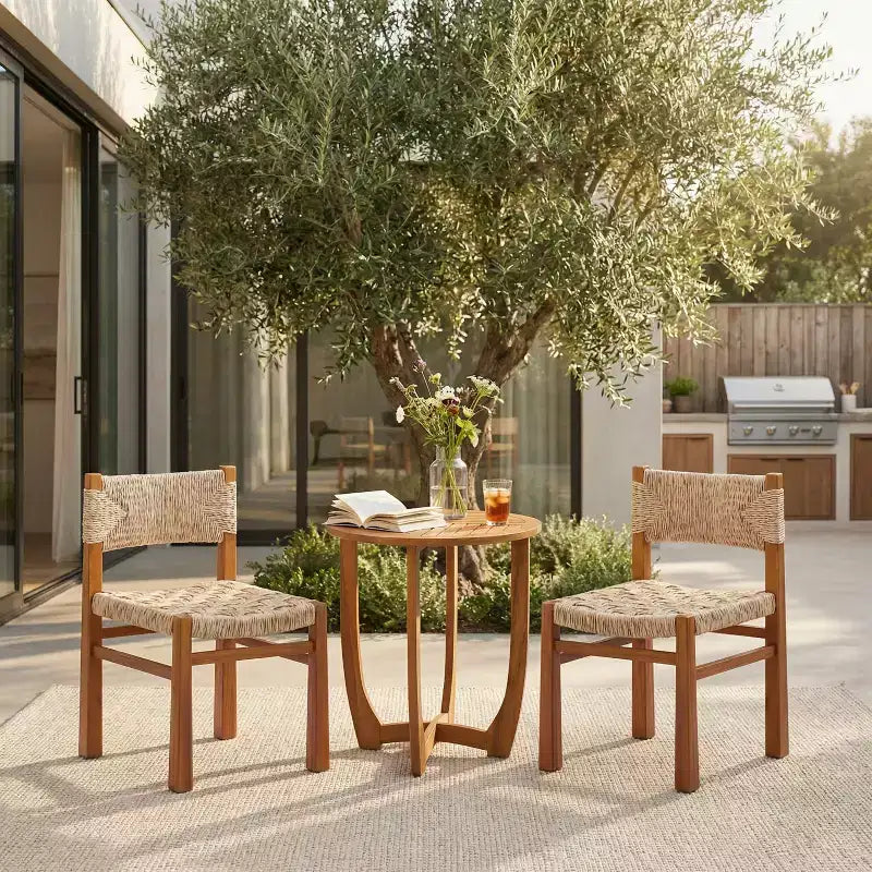Christopher Knight Home Zorica 3 Piece Outdoor Rustic Woven Wicker Acacia Wood Dining Set